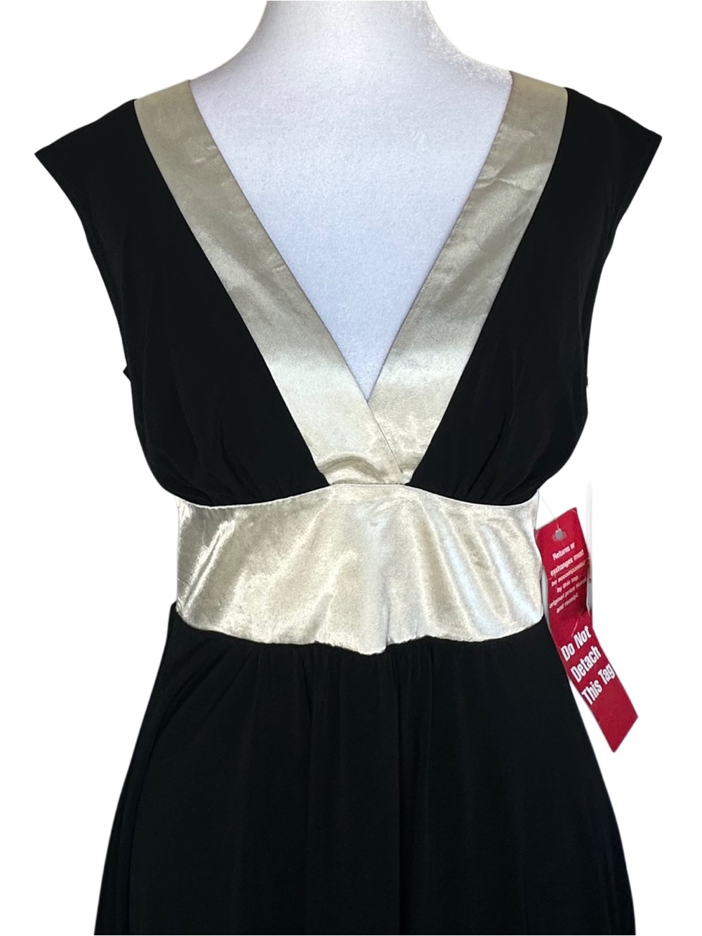 VTG Y2K XOXO Black Midi Dress with Cream Satin Trim - Picture 2 of 7